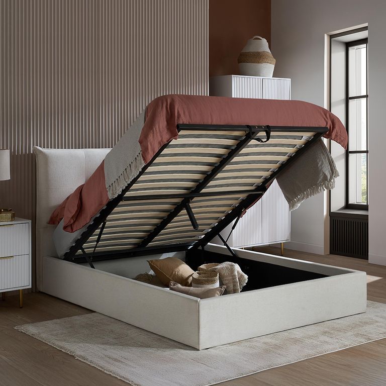 Haven Ottoman Storage Bed - White - Fabric - Sizes Available