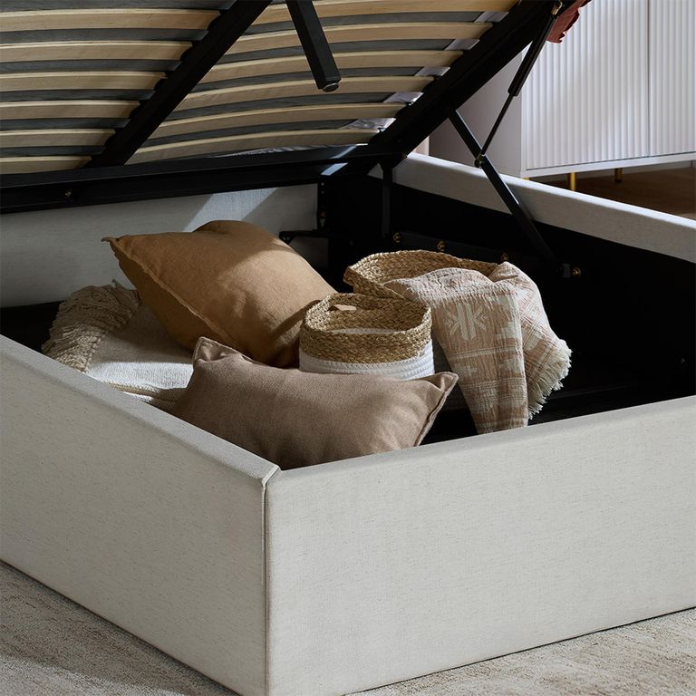 Haven Ottoman Storage Bed - White - Fabric - Sizes Available