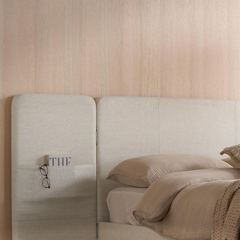 Isla Bed - Extra Wide Panelled Headboard - Beige - Fabric - Sizes Available