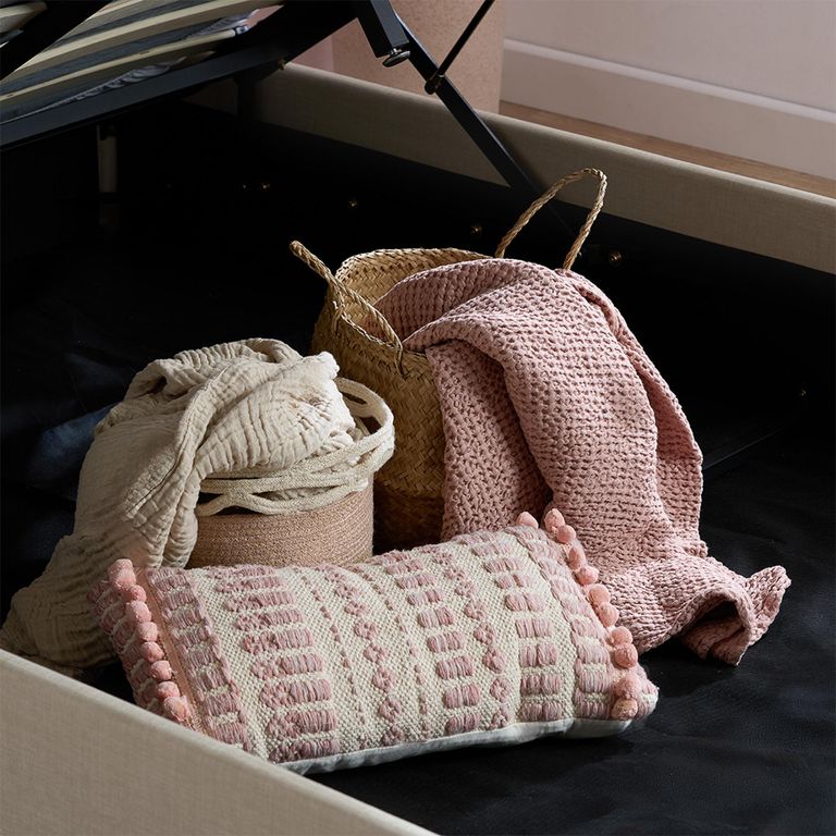 Monaco Ottoman Storage Bed - Beige - Fabric - Sizes Available