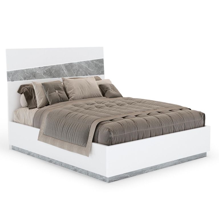 Alba Italian Bed - White - Carrara Marble Inlay - Sizes Available
