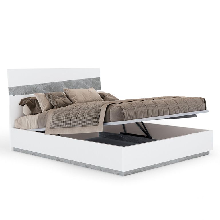 Alba Italian Bed - White - Carrara Marble Inlay - Sizes Available