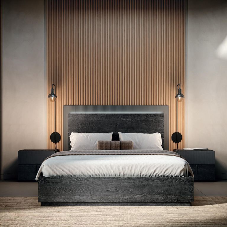 Onyx Italian Fluted Bed - Charcoal Black and MedBlue - Sizes Available