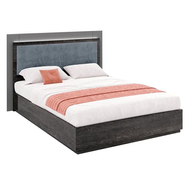Onyx Italian Fluted Bed - with Fabric Headboard - Charcoal Black and MedBlue - Sizes Available