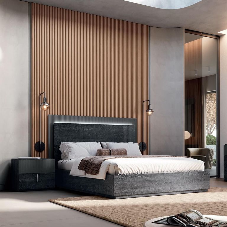 Onyx Italian Fluted Bed - Charcoal Black and MedBlue - Sizes Available