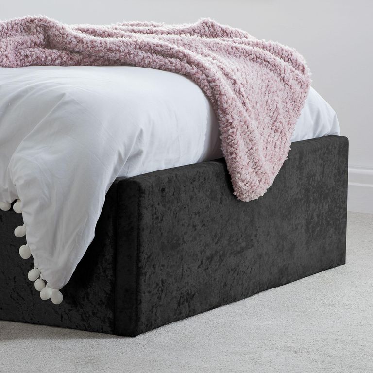 Berlin Ottoman Storage Bed - Black Velvet Fabric - Sizes Available