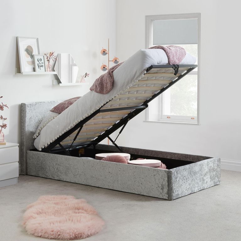 Berlin Ottoman Storage Bed - Steel Crushed Velvet Fabric - Sizes Available