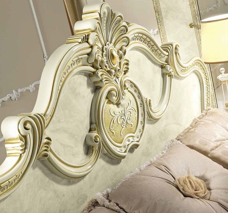 Leonardo Bed - Ivory Gloss and Gold - Sizes Available