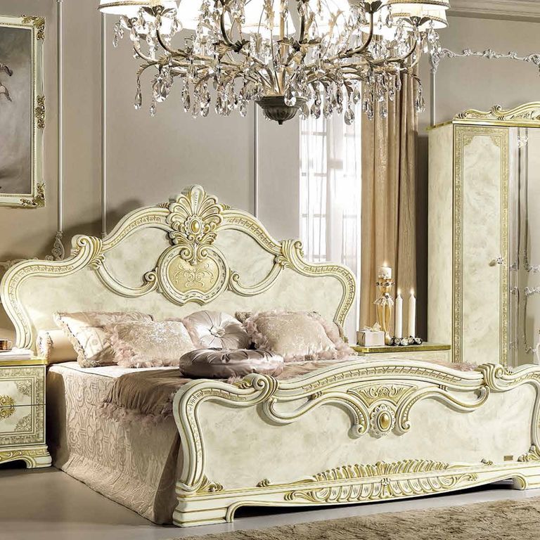 Leonardo Bed - Ivory Gloss and Gold - Sizes Available