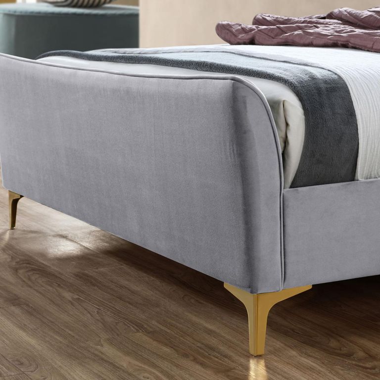 Clover Bed - Grey Velvet Fabric - Sizes Available
