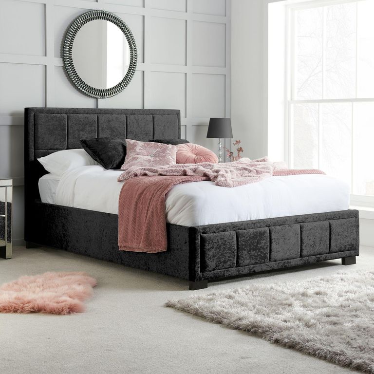 Hannover Bed - Black Velvet Fabric - Sizes Available