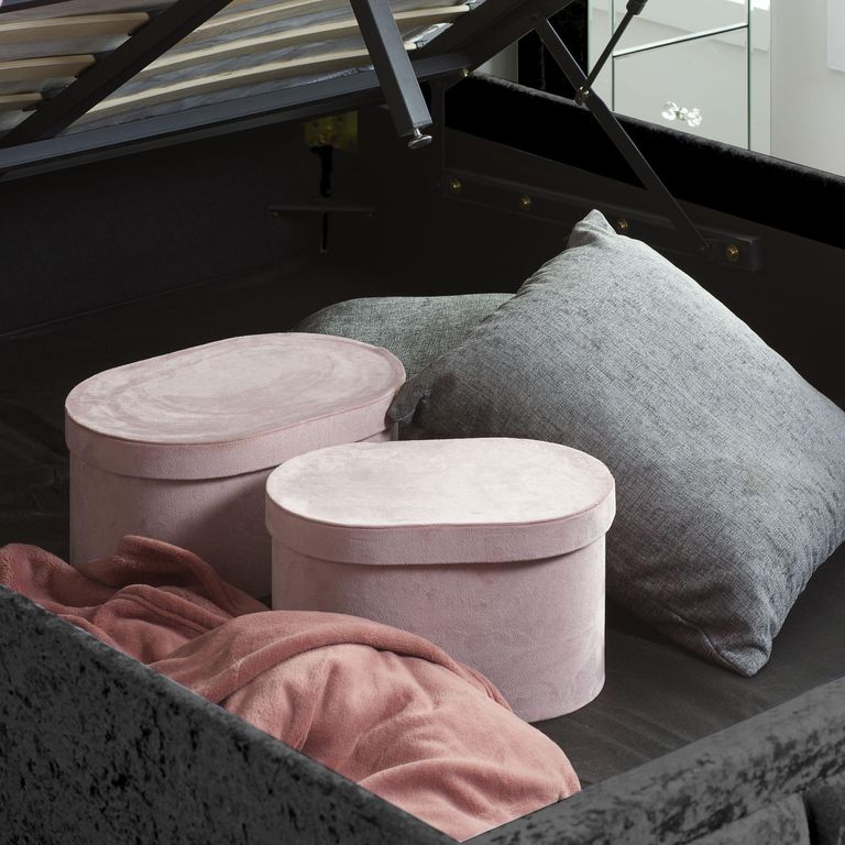 Hannover Ottoman Storage Bed - Black Velvet Fabric - Sizes Available