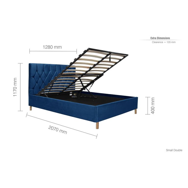 Loxley Ottoman Storage Bed - Blue Fabric - Sizes Available