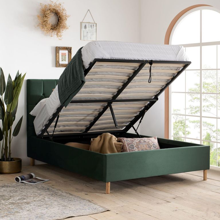 Loxley Ottoman Storage Bed - Green Fabric - Sizes Available