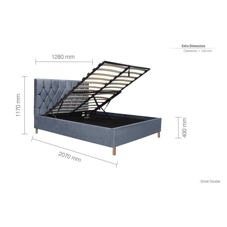 Loxley Ottoman Storage Bed - Grey Fabric - Sizes Available