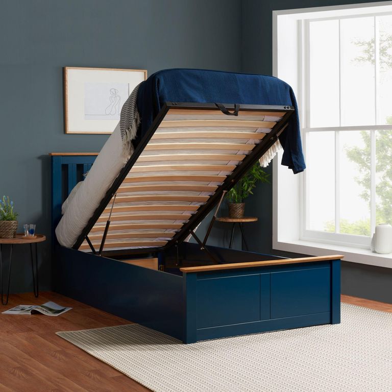 Phoenix Ottoman Storage Bed - Navy Blue Wood - Sizes Available