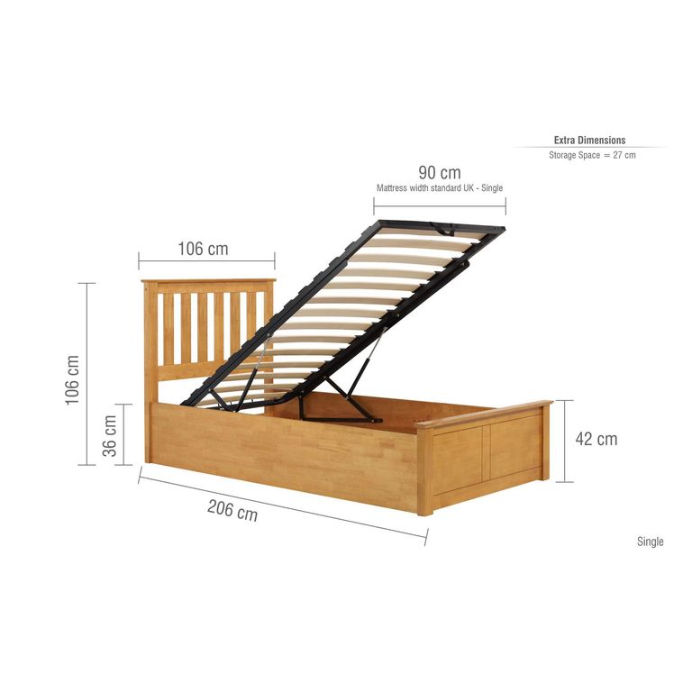 Phoenix Ottoman Storage Bed - Oak - Sizes Available