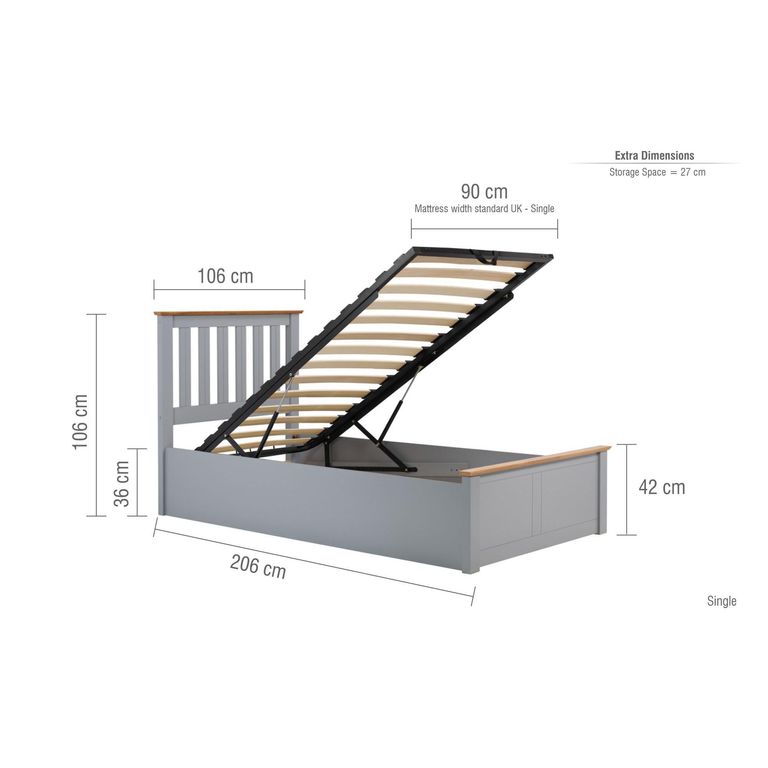 Phoenix Ottoman Storage Bed - Stone Grey - Sizes Available