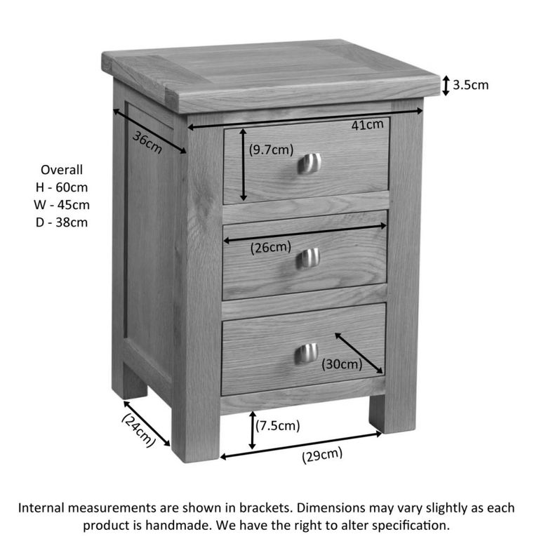 Original Bedside Cabinet - 3 Drawer - Rustic Oak