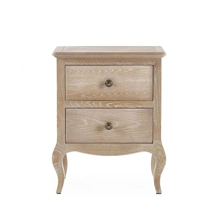 Clearance - Camille Bedside Cabinet - 2 Drawer - French Style - Oak - FSS17327