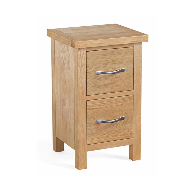 New Trinity Narrow Bedside Cabinet - 2 Drawer - Natural Oak