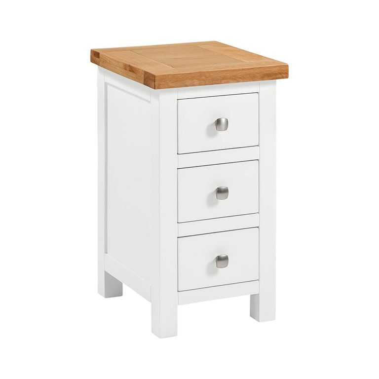 Lundy Bedside Cabinet - 3 Drawer Compact - White Painted