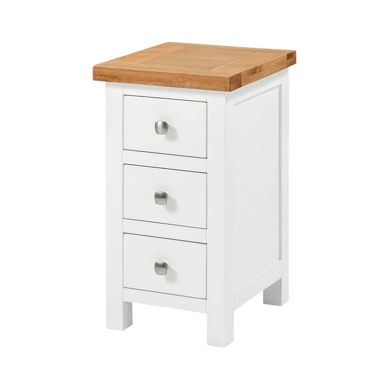 Lundy Bedside Cabinet - 3 Drawer Compact - White Painted