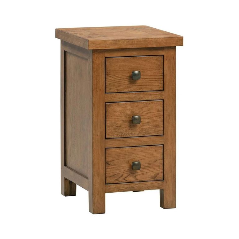 Original Bedside Cabinet - 3 Drawer Compact - Rustic Oak
