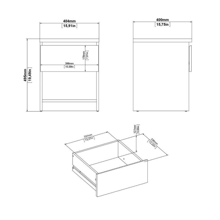 Naia Bedside Cabinet - 1 Drawer - White Gloss