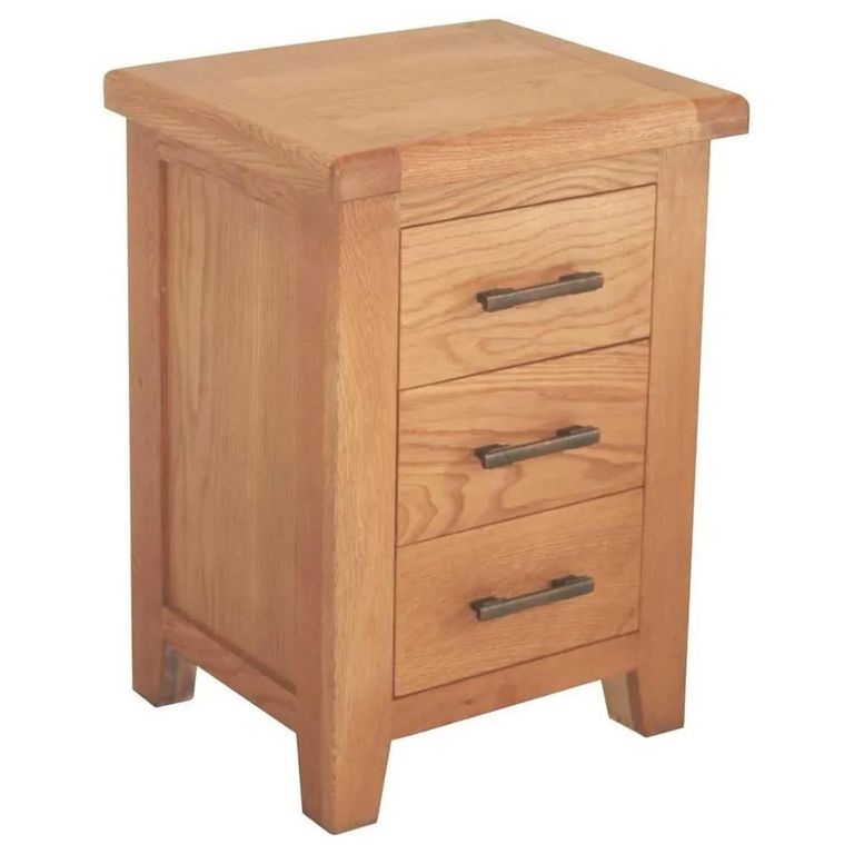Clearance - Hampshire Oak Bedside Cabinet - 3 Drawer - FSS16992
