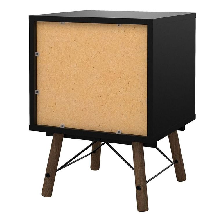 Clearance - Ry Bedside Cabinet - 2 Drawer - Matt Black Walnut - A521