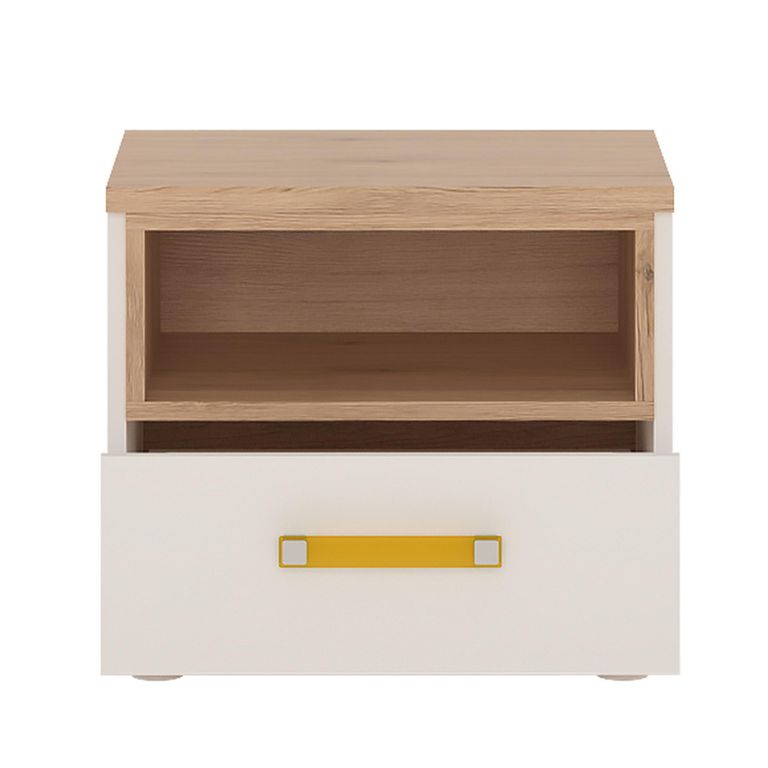 4Kids Bedside Cabinet - 1 Drawer - Orange Handle - White and Oak