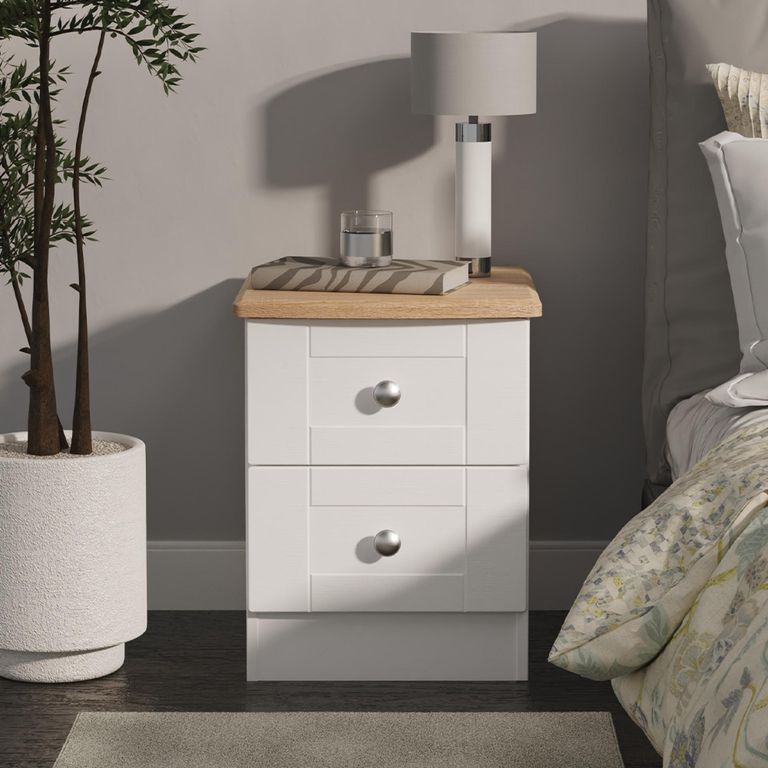 Sussex Bedside Cabinet - 2 Drawer - White and Oak