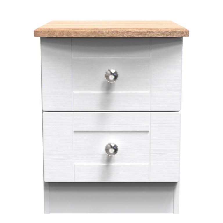 Sussex Bedside Cabinet - 2 Drawer - White and Oak