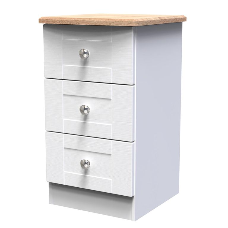 Sussex Bedside Cabinet - 3 Drawer - White and Oak