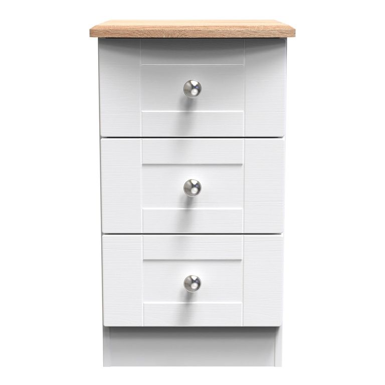 Sussex Bedside Cabinet - 3 Drawer - White and Oak