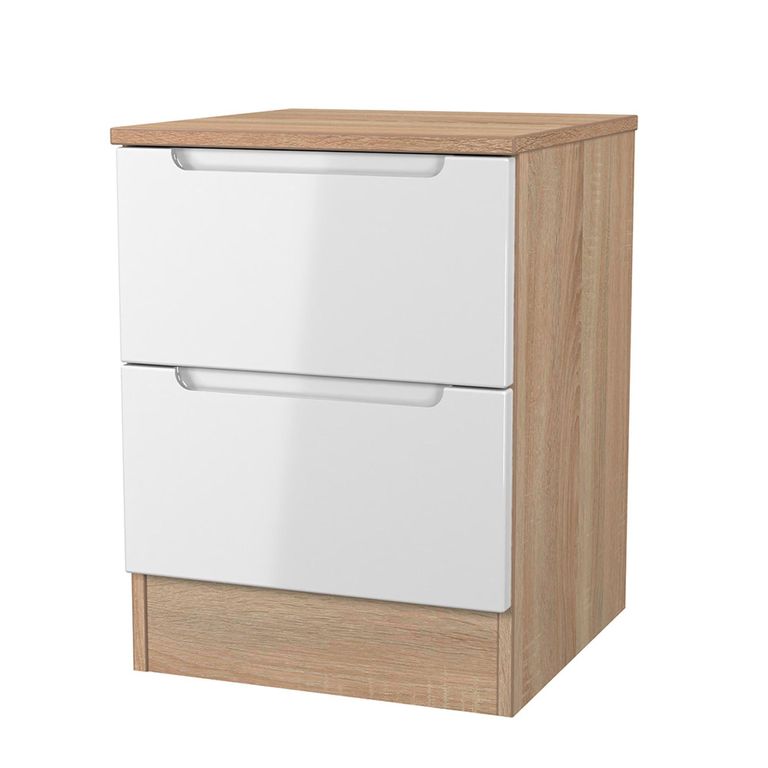 Milan Bedside Cabinet - 2 Drawer - White Gloss and Oak