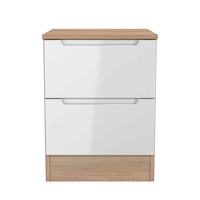 Milan Bedside Cabinet - 2 Drawer - White Gloss and Oak