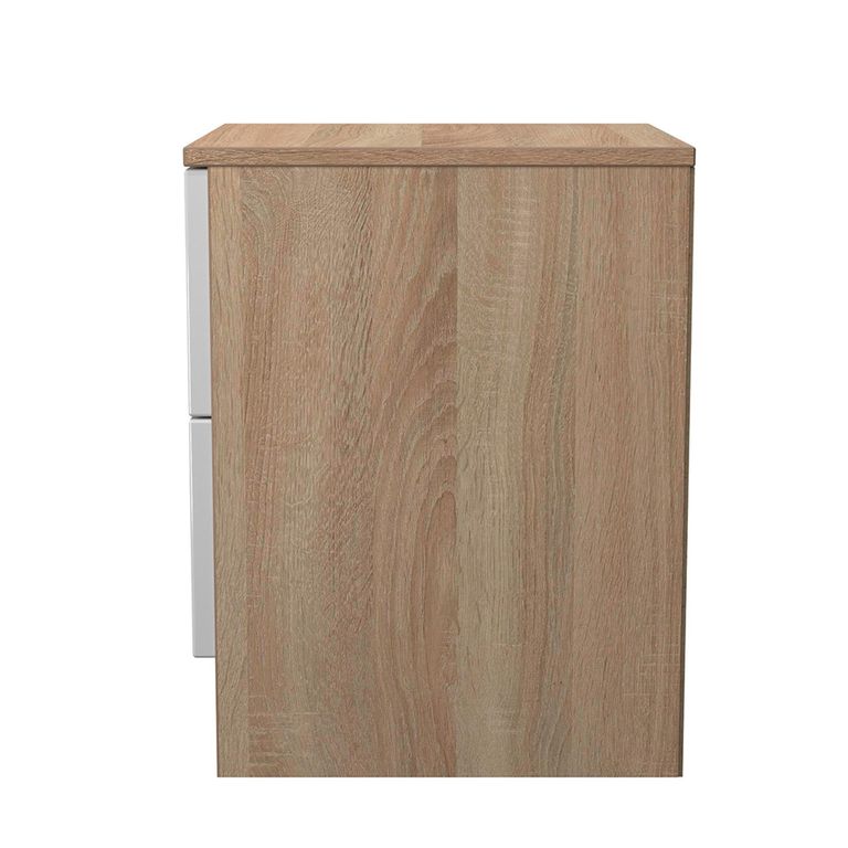 Milan Bedside Cabinet - 2 Drawer - White Gloss and Oak