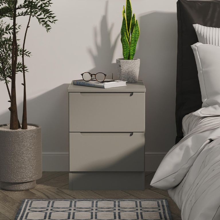 Milan Bedside Cabinet - 2 Drawer - Grey