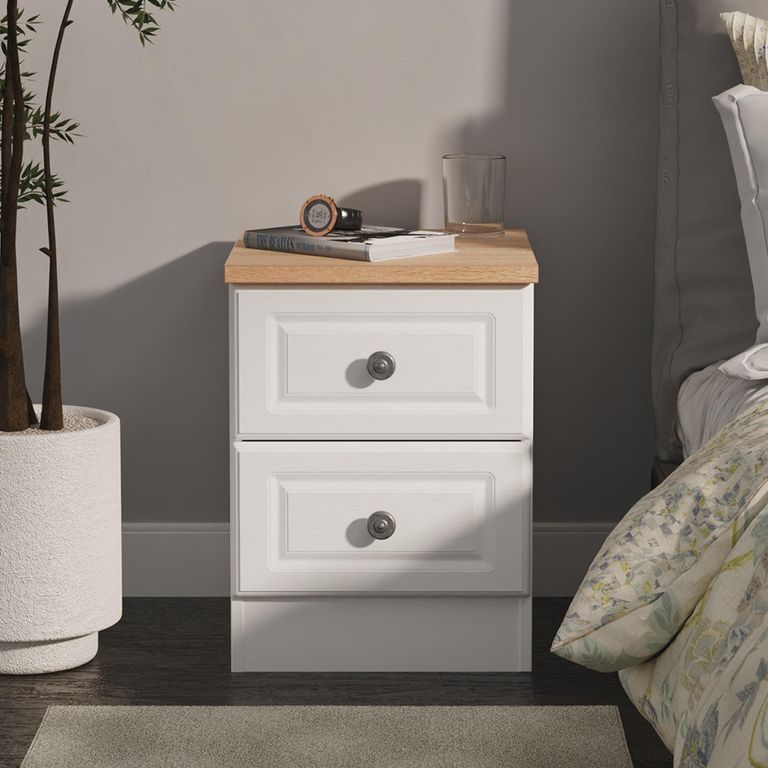 Norfolk Bedside Cabinet - 2 Drawer - White and Oak