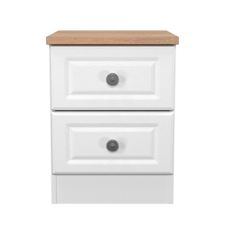 Norfolk Bedside Cabinet - 2 Drawer - White and Oak