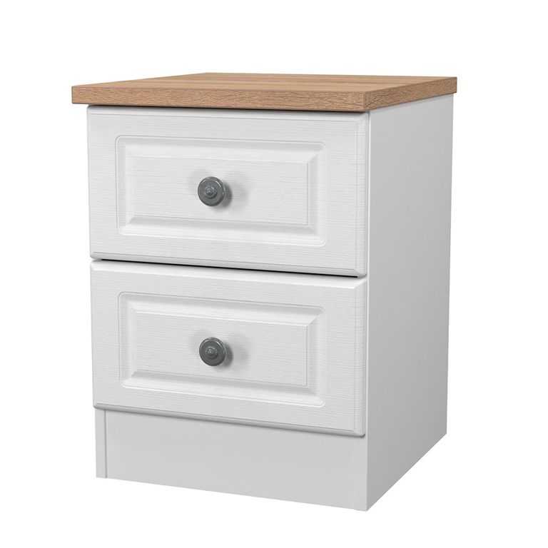 Norfolk Bedside Cabinet - 2 Drawer - White and Oak