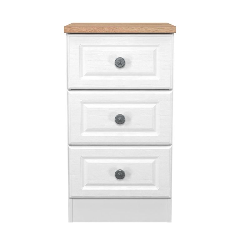 Norfolk Bedside Cabinet - 3 Drawer - White and Oak