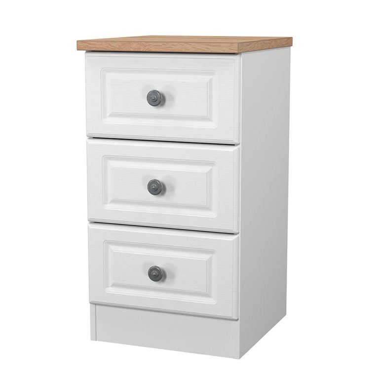 Norfolk Bedside Cabinet - 3 Drawer - White and Oak