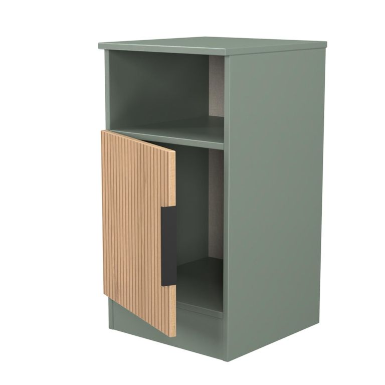 Java Fluted Bedside Cabinet - 1 Door - Natural and Reed Green