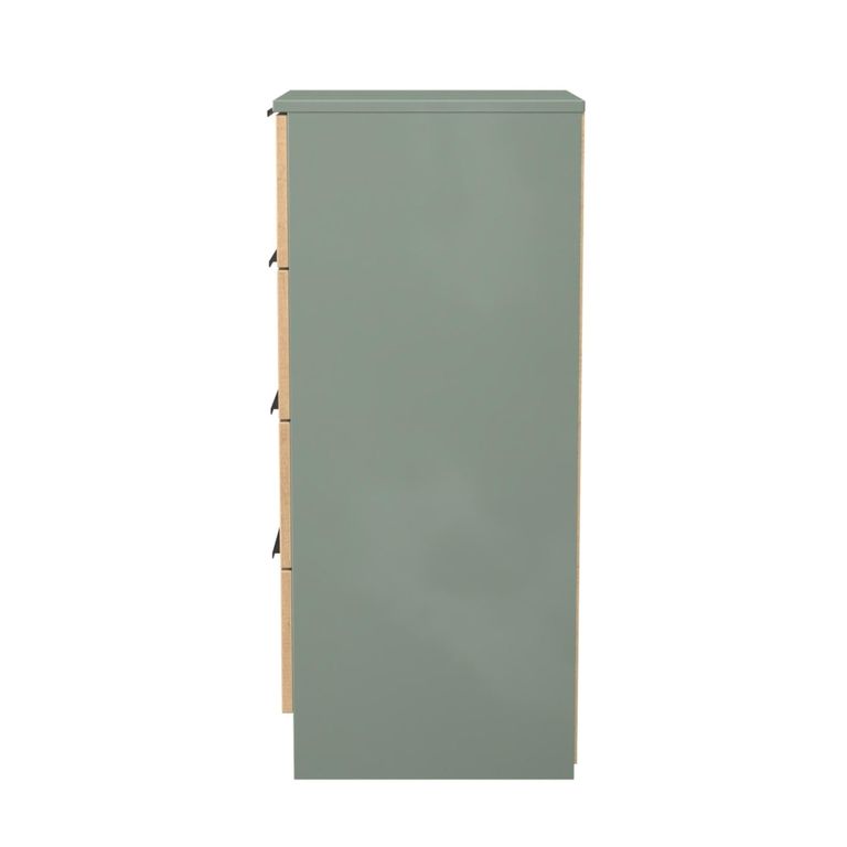Java Fluted Bedside Cabinet - 4 Drawer - Natural and Reed Green
