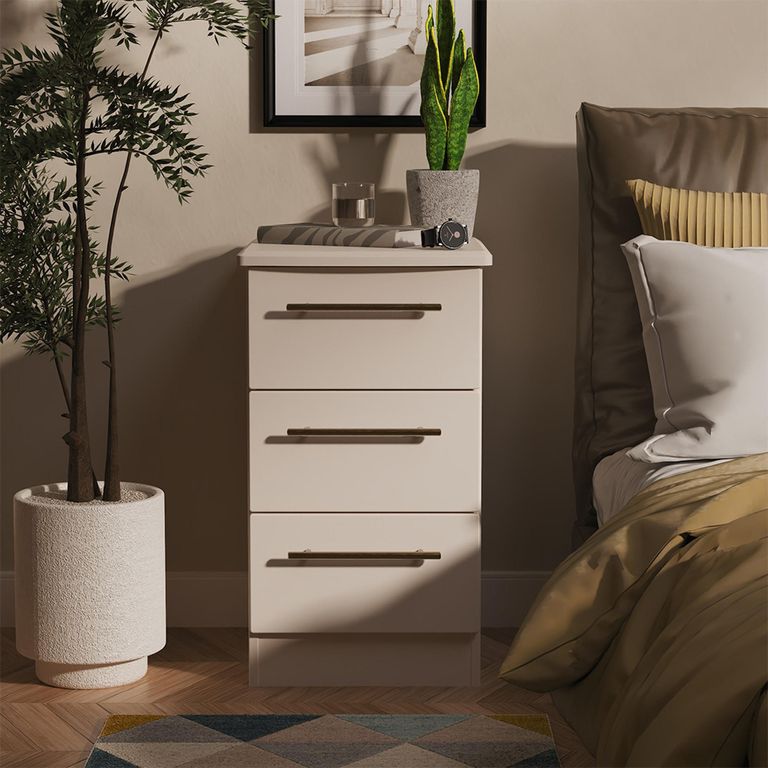 Haworth Bedside Cabinet - 3 Drawer - Cashmere