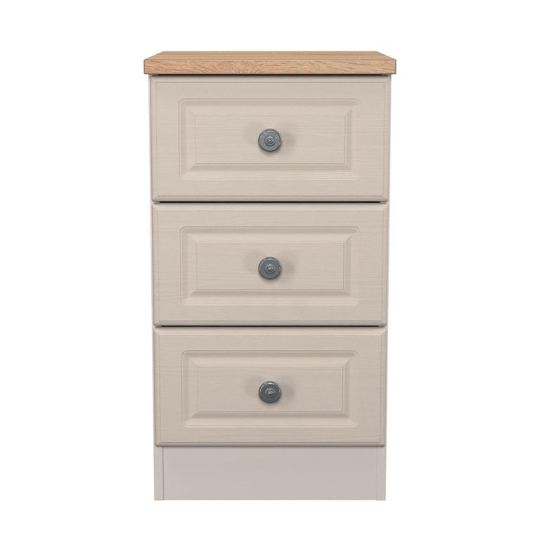Norfolk Bedside Cabinet - 3 Drawer - Cashmere and Oak