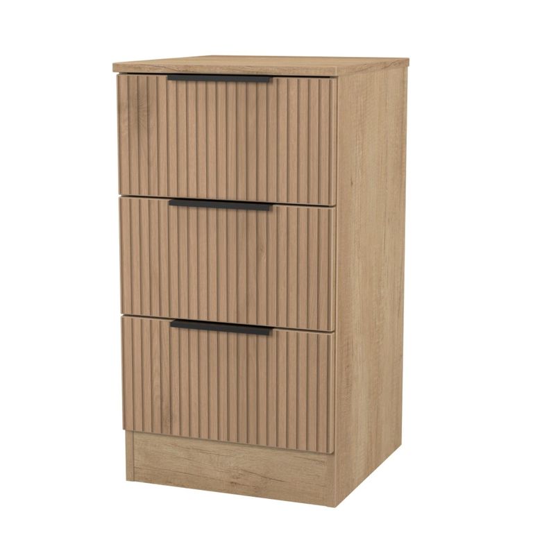 Java Fluted Bedside Cabinet - 3 Drawer - Natural and Nebraska